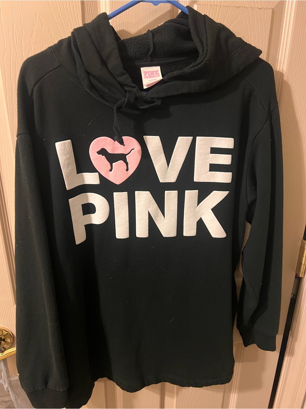 PINK Victoria's Secret Black Hoodie with Pink and White Logo - Picture 2 of 2